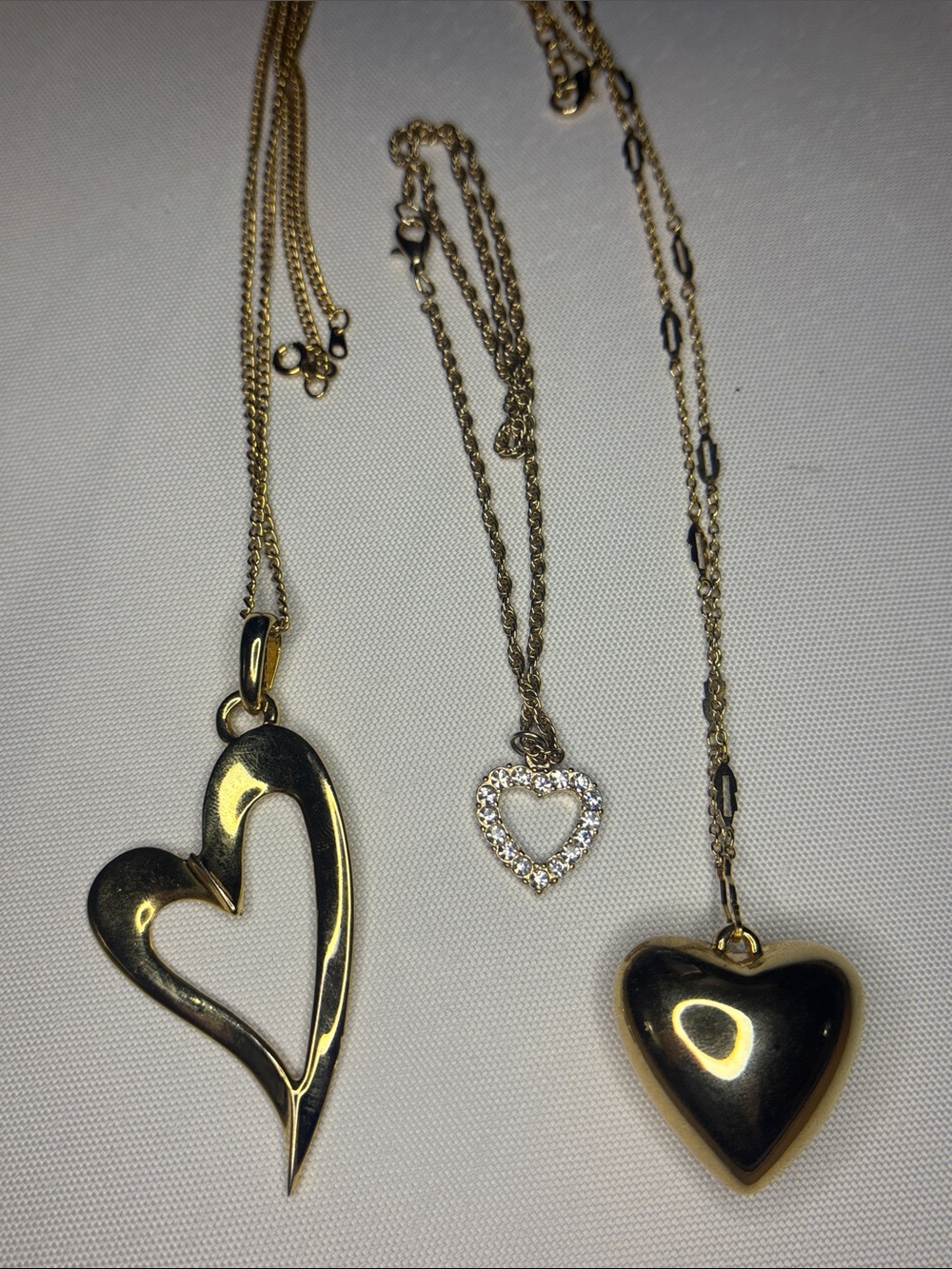 Gold Heart Pendant Necklace Trio Elegant Women's Jewelry
